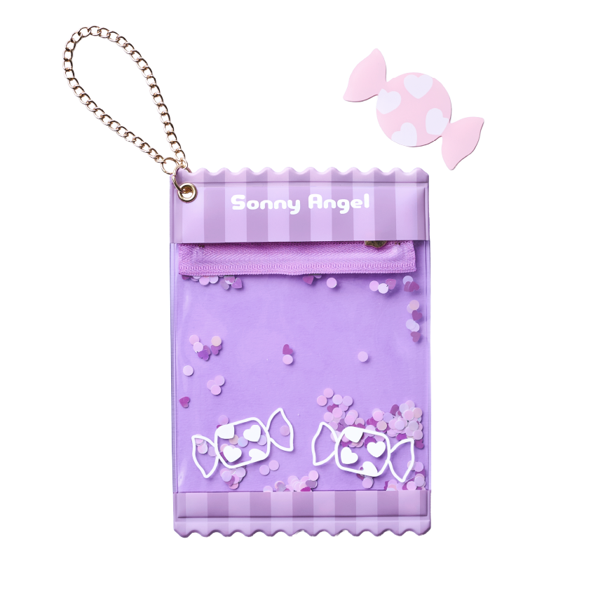 Purple phone case with candy design and 'Sonny Angel' branding on a clear background