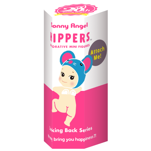product packaging render for single blind box of hippers looking back mini figure